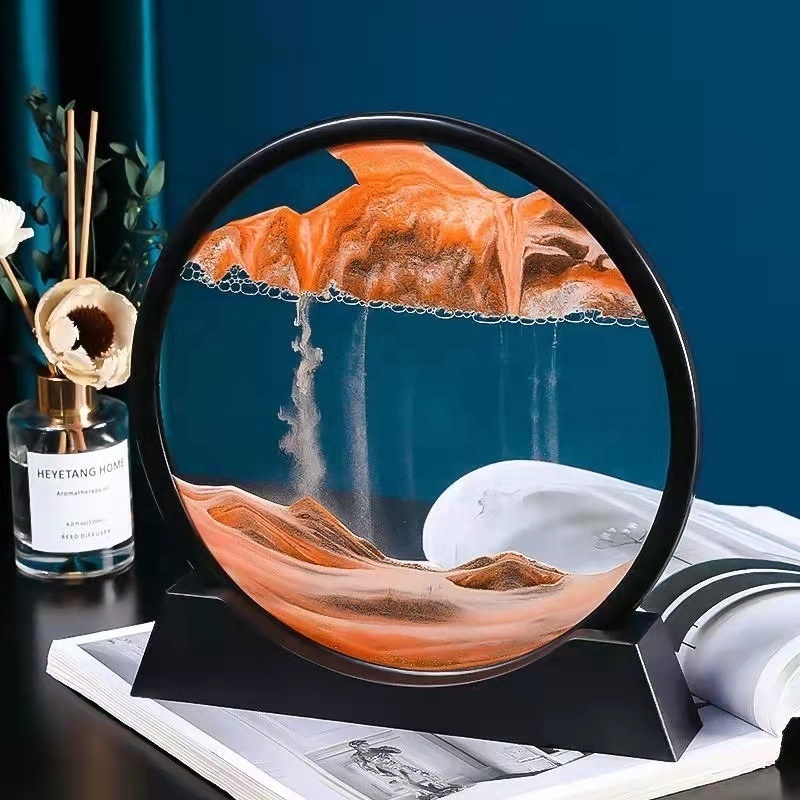 5/7/12inch Art Painting Deep Sea Sandscape Flowing Sand 3D Moving Sand Art Picture Hourglass Rectangle Round Glass Home Decor