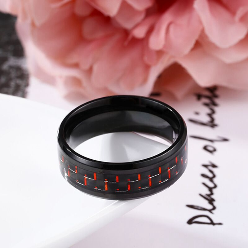 Mens High Polished Inlay Red Carbon Fibre Wholesale Black Tungsten Rings For Party