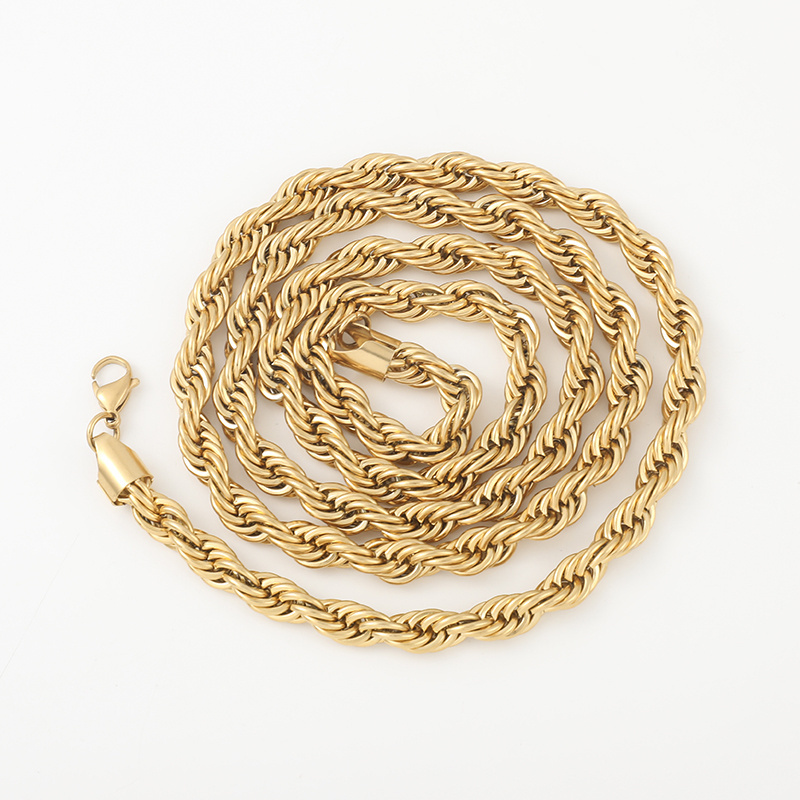 18k Real Gold Plated  10MM Stainless Steel chain for jewelry making Mens Womens Necklace Twist Rope Chain 16-47 inches