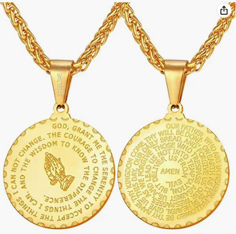 pendant Christian Jewelry 18K Gold Plated/Stainless Steel Lords Prayer  Praying hands Medal Pendant for Men