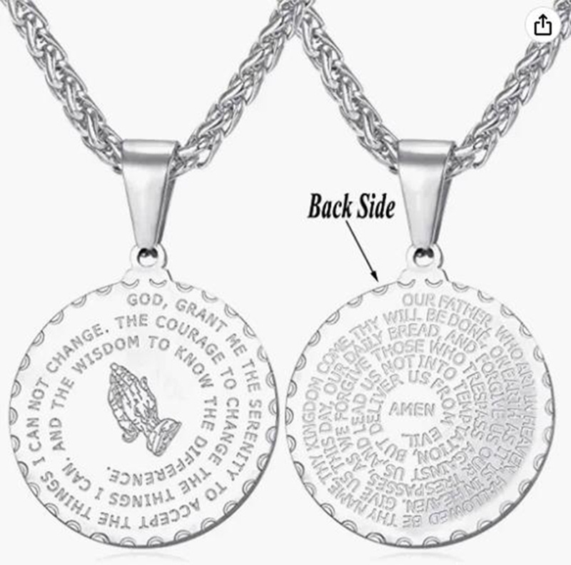 pendant Christian Jewelry 18K Gold Plated/Stainless Steel Lords Prayer  Praying hands Medal Pendant for Men