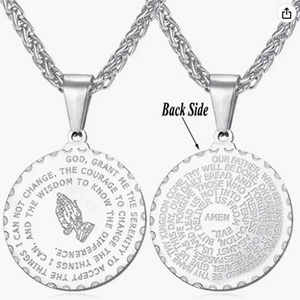 pendant Christian Jewelry 18K Gold Plated/Stainless Steel Lords Prayer  Praying hands Medal Pendant for Men