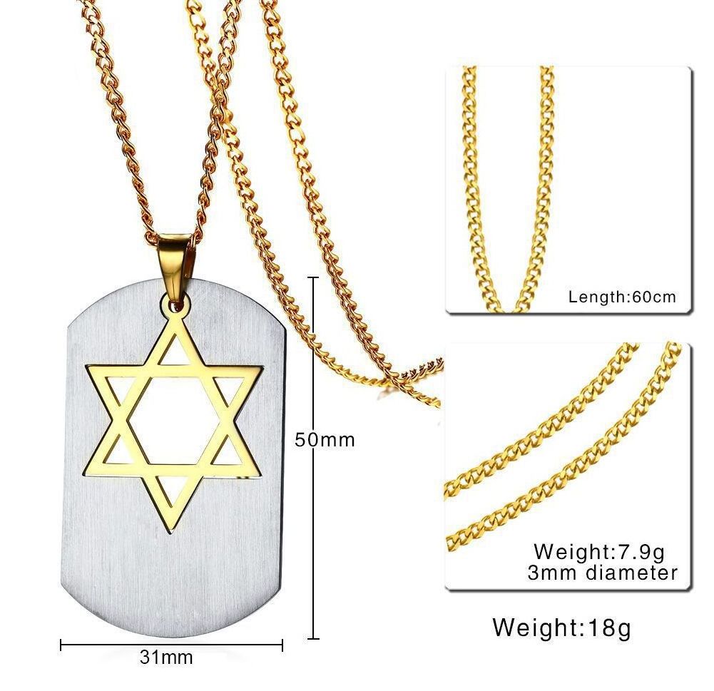 Israel Symbol Star of David Pendant Necklace for Men Stainless Steel Religious Jewish Male Jewelry Removable Jewellery