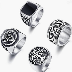 Stainless Steel Signet Biker Rings Set Retro Vintage Wide Celtic Knot Band Rings for Men Size