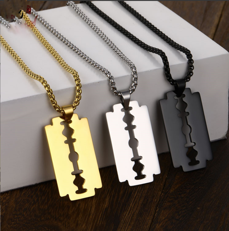 Stainless steel customized logo personalized razor blade necklace means pendant jewelry