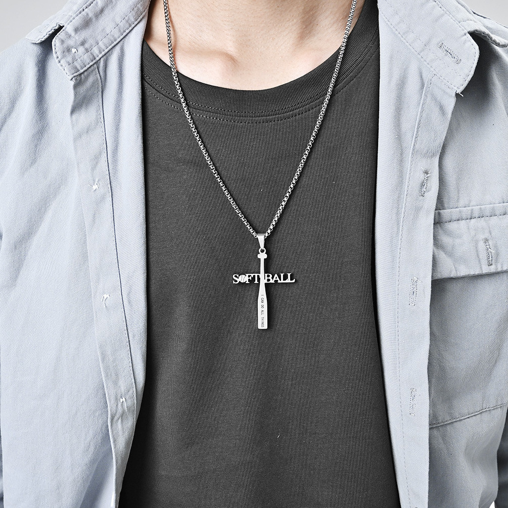 New Design Baseball Stainless Steel Cross Necklace Softball Men's and Women's Sports Wear Pendant Necklace