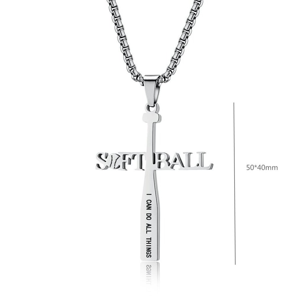 New Design Baseball Stainless Steel Cross Necklace Softball Men's and Women's Sports Wear Pendant Necklace