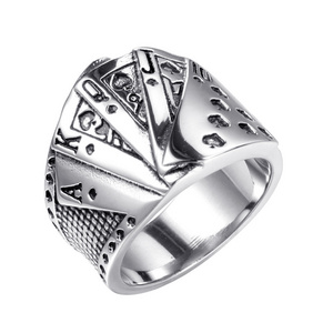 Magician Playing Card Ring For Men  Flush 316 Titanium Steel Retro  ring