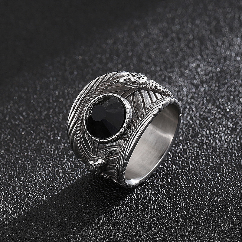 New style 316L stainless steel snake ring Mens Black Onyx ring stone natural gemstone Retro Engraved Punk Rock Vintage Jewelry