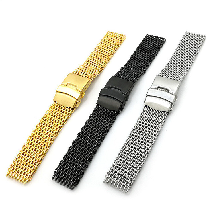 Thick Shark Mesh Stainless Steel Watch Bracelet Milanese Metal Band Watch Strap With Safety Buckle