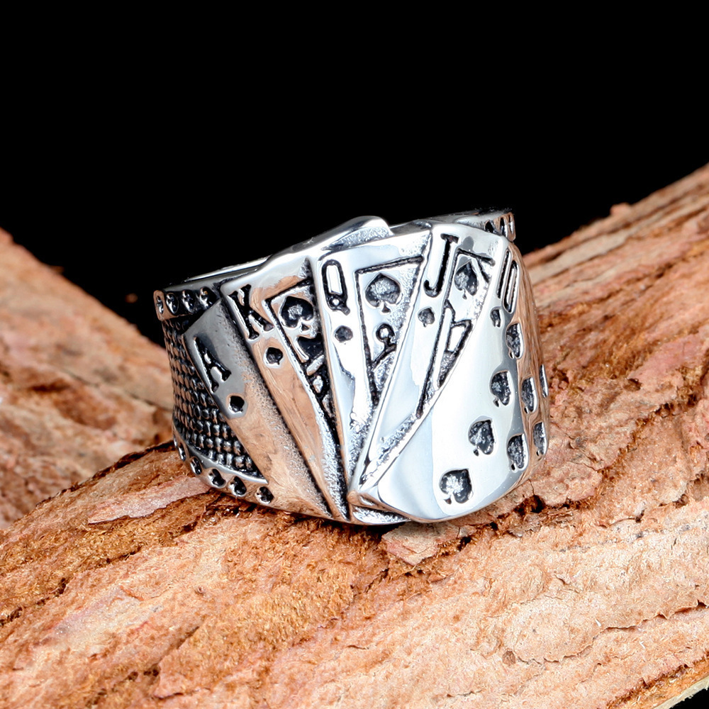 Magician Playing Card Ring For Men  Flush 316 Titanium Steel Retro  ring