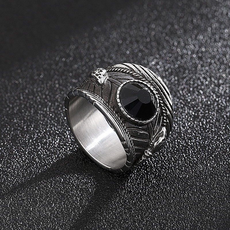 New style 316L stainless steel snake ring Mens Black Onyx ring stone natural gemstone Retro Engraved Punk Rock Vintage Jewelry