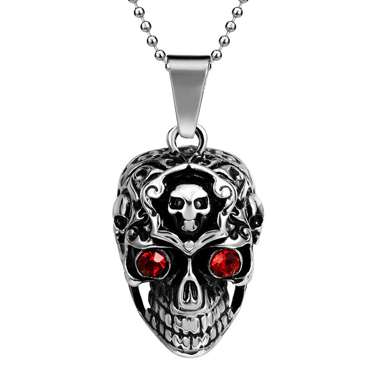 Punk Cheap Mens Stainless Steel Casting Red Crystal   Skull Pendant for man women charm jewelry