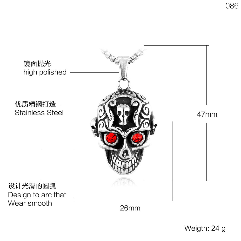 Punk Cheap Mens Stainless Steel Casting Red Crystal   Skull Pendant for man women charm jewelry