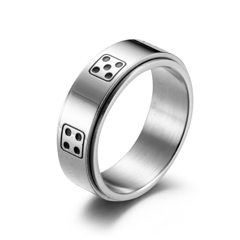 New Designs Man Black Stainless Steel Enamel Dice Logo Spinner Rings