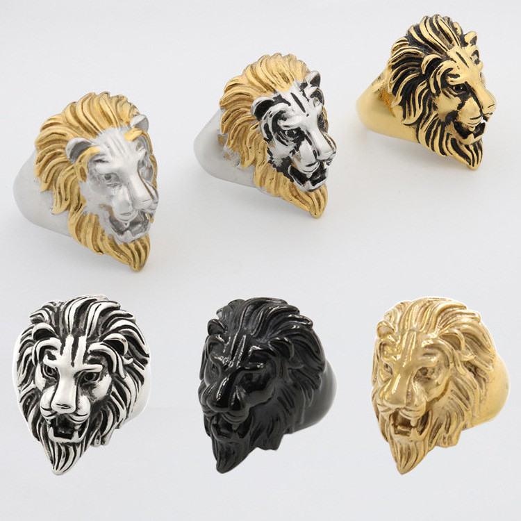 Stainless Steel Casting Rings Mens Punk Style Lion Head Finger Ring Customized