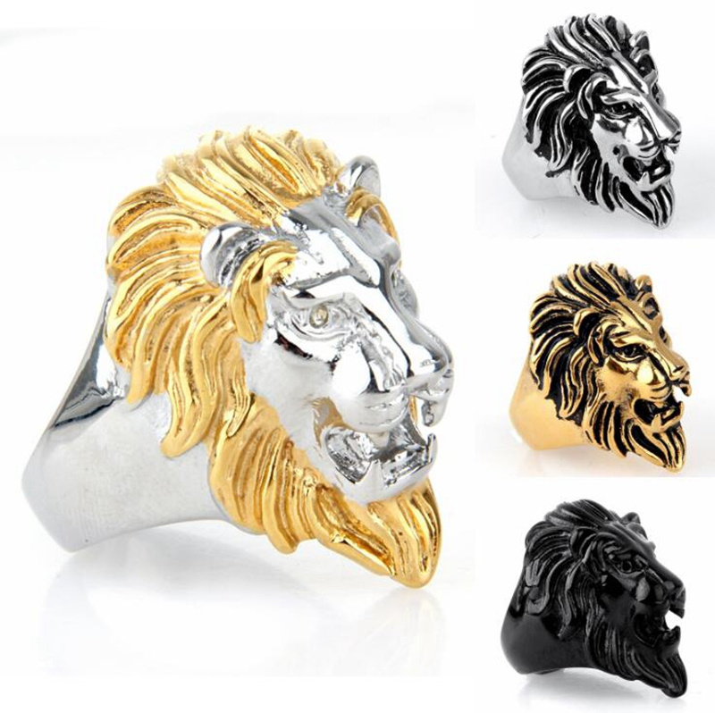 Stainless Steel Casting Rings Mens Punk Style Lion Head Finger Ring Customized