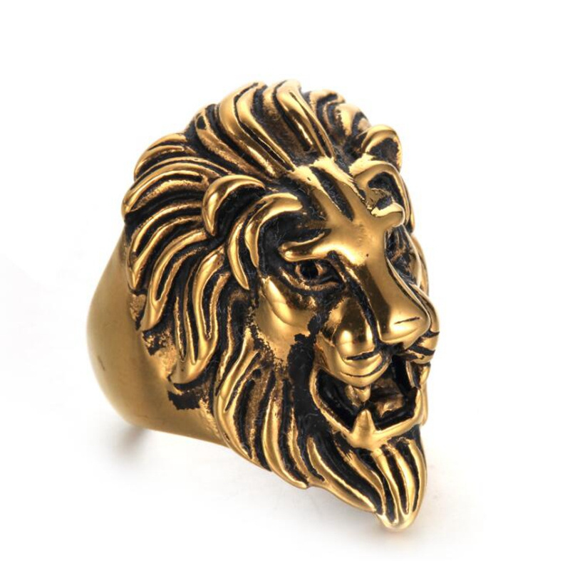 Stainless Steel Casting Rings Mens Punk Style Lion Head Finger Ring Customized