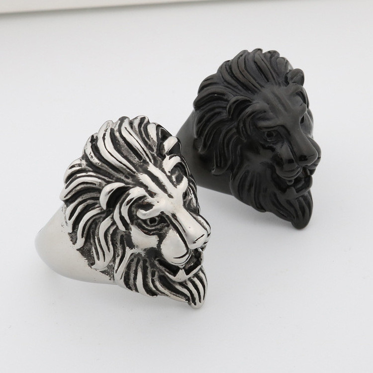 Stainless Steel Casting Rings Mens Punk Style Lion Head Finger Ring Customized