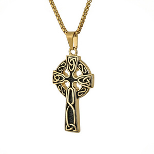 New Celtic Cross Shape Pendant Necklace men viking Fashion Metal Sliding Pendant Viking Jewelry Cross Necklace Accessories