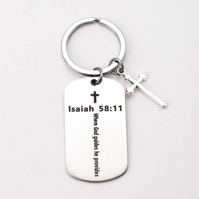 High quality stainless steel metal cross custom glossy Christian gift jewelry keychain