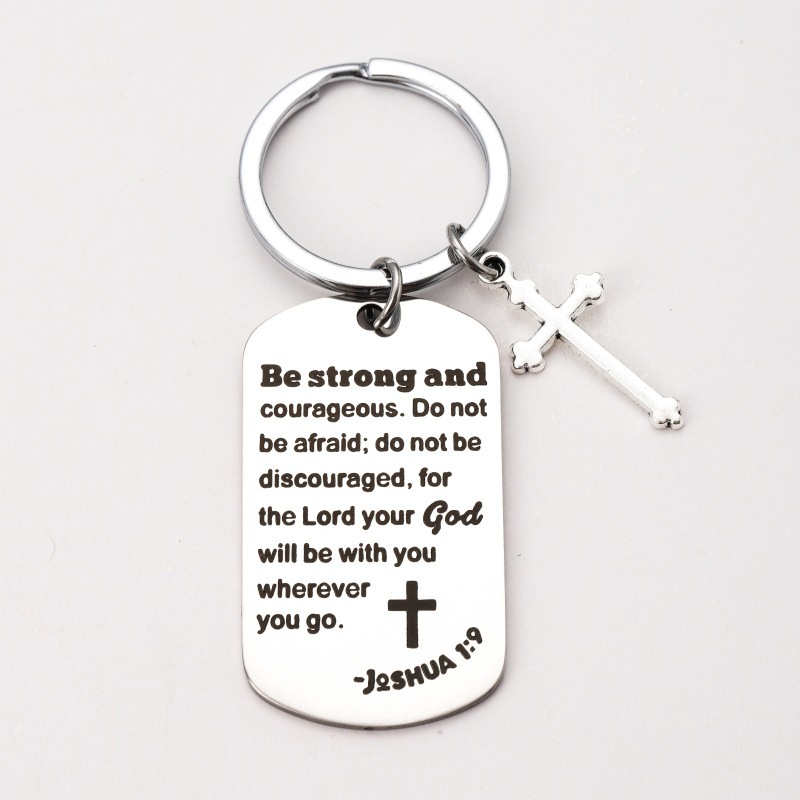 High quality stainless steel metal cross custom glossy Christian gift jewelry keychain