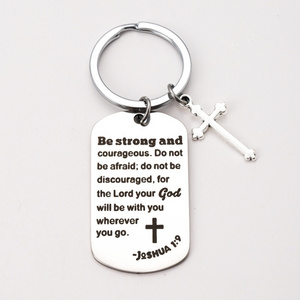 High quality stainless steel metal cross custom glossy Christian gift jewelry keychain