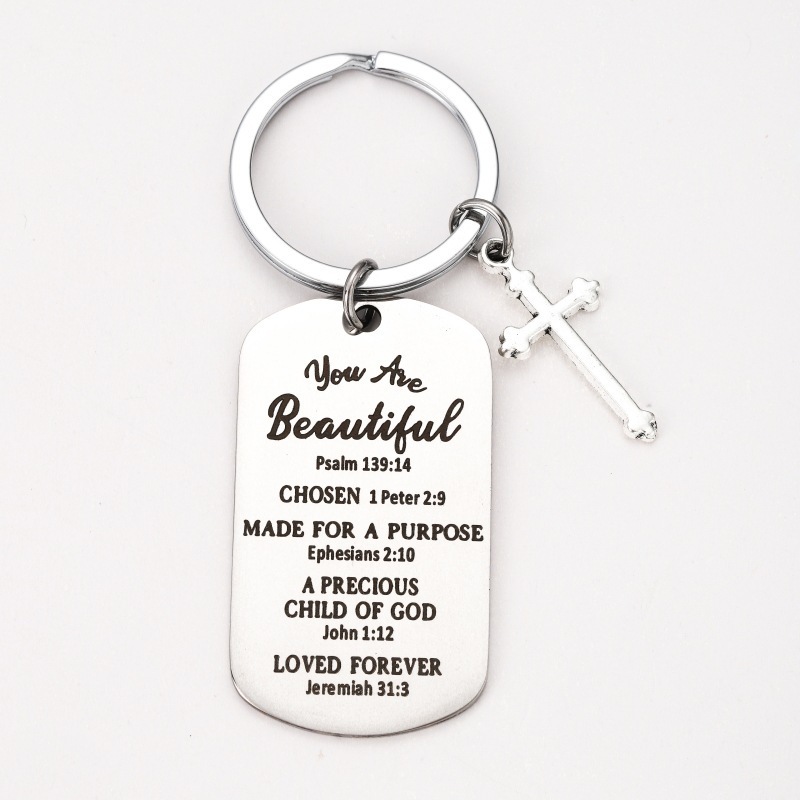 High quality stainless steel metal cross custom glossy Christian gift jewelry keychain