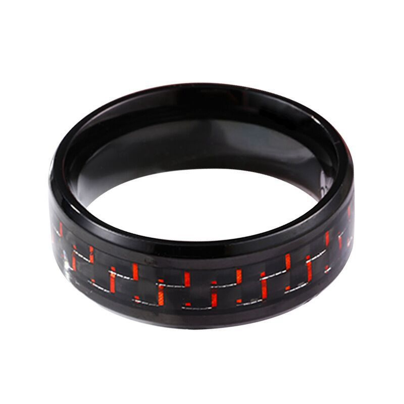 Mens High Polished Inlay Red Carbon Fibre Wholesale Black Tungsten Rings For Party