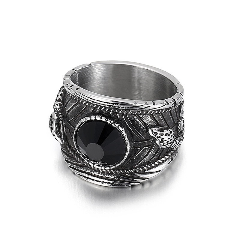 New style 316L stainless steel snake ring Mens Black Onyx ring stone natural gemstone Retro Engraved Punk Rock Vintage Jewelry