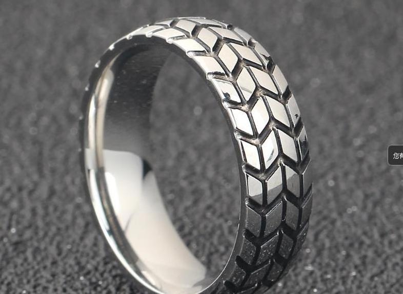 gorgeous New delicate jewelry men's stainless steel fashion personalized creative tire ring wholesale