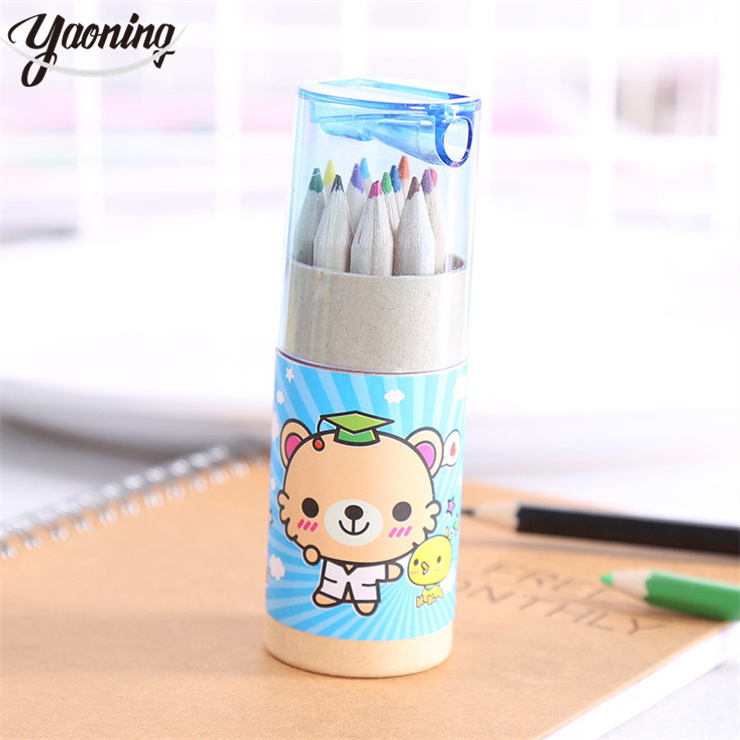 Bulk quantity stock stationery school supplies Promotional gifts colour pencils set for kids,12 colors cute short colored pencil