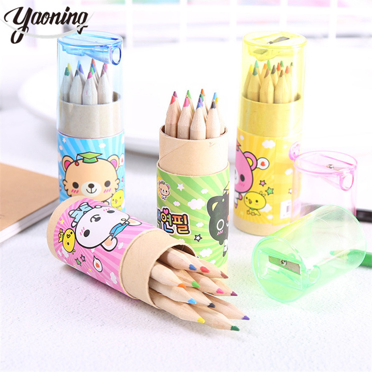 Bulk quantity stock stationery school supplies Promotional gifts colour pencils set for kids,12 colors cute short colored pencil