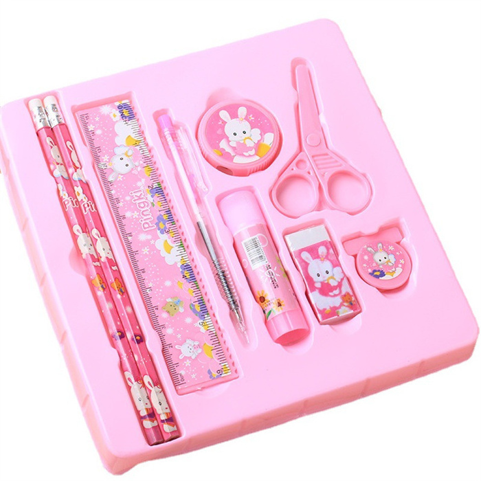 Advertising Gift promotional korean Latest best selling girls school cartoon fashion wooden pencils and erasers stationery set