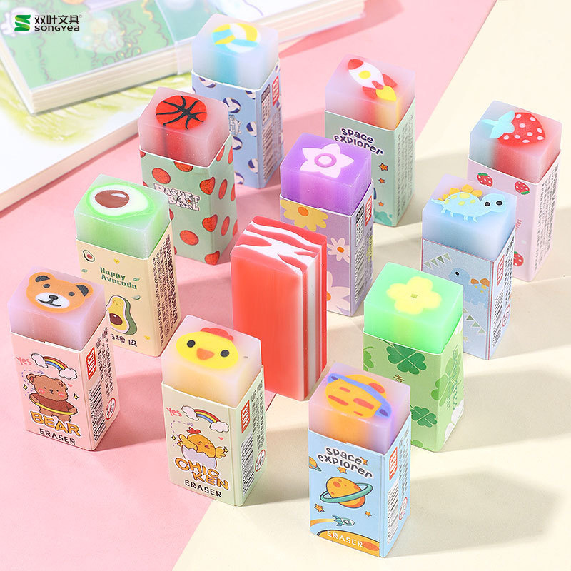 Small MOQ Wholesale New Arrival novelty cheap Price roller eraser fashion cute animal series ball series Rubber fruit eraser