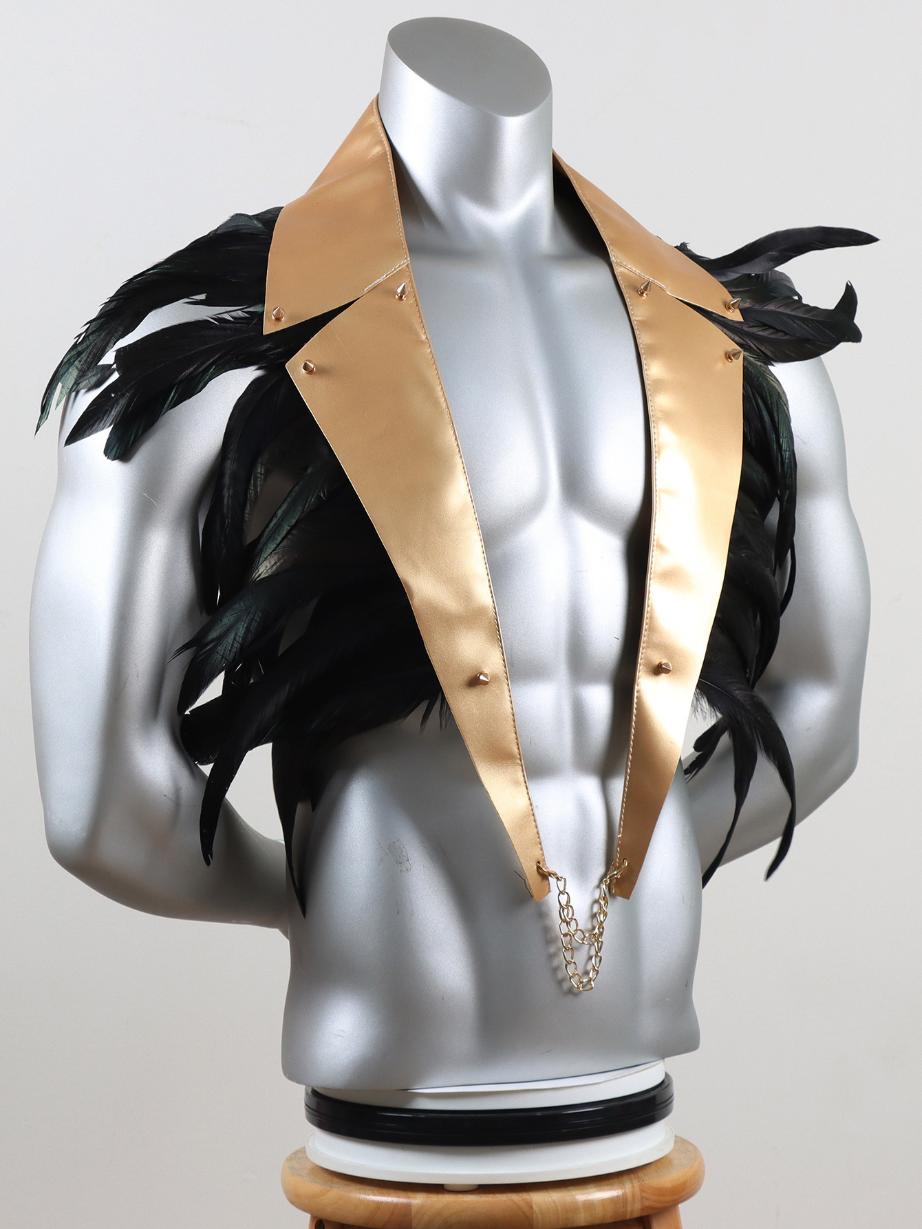 Feather Cape With PU Leather Gothic Shawl Shrug Halloween Costume For Adult Men Masquerade Carnival Death Day