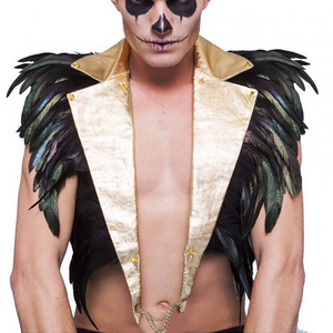 Feather Cape With PU Leather Gothic Shawl Shrug Halloween Costume For Adult Men Masquerade Carnival Death Day