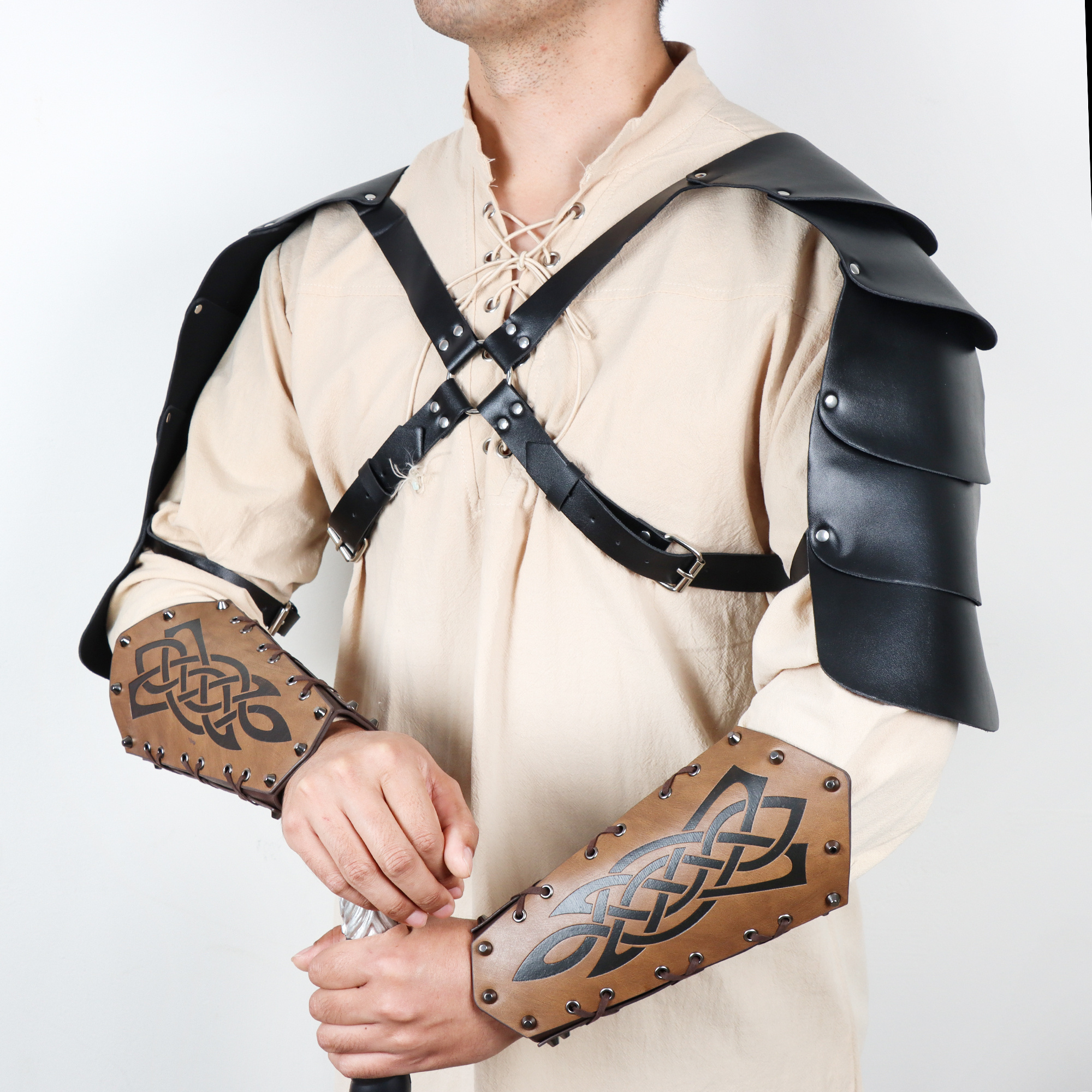 Medieval Embossed Arm Guard, Retro Dragon Butcher Warrior Arm Guard, PU Leather Knight Arm Guard