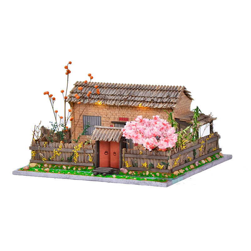 National style countryside revitalization rustic handmade doll houses model fireplace surrounded doll house for girls