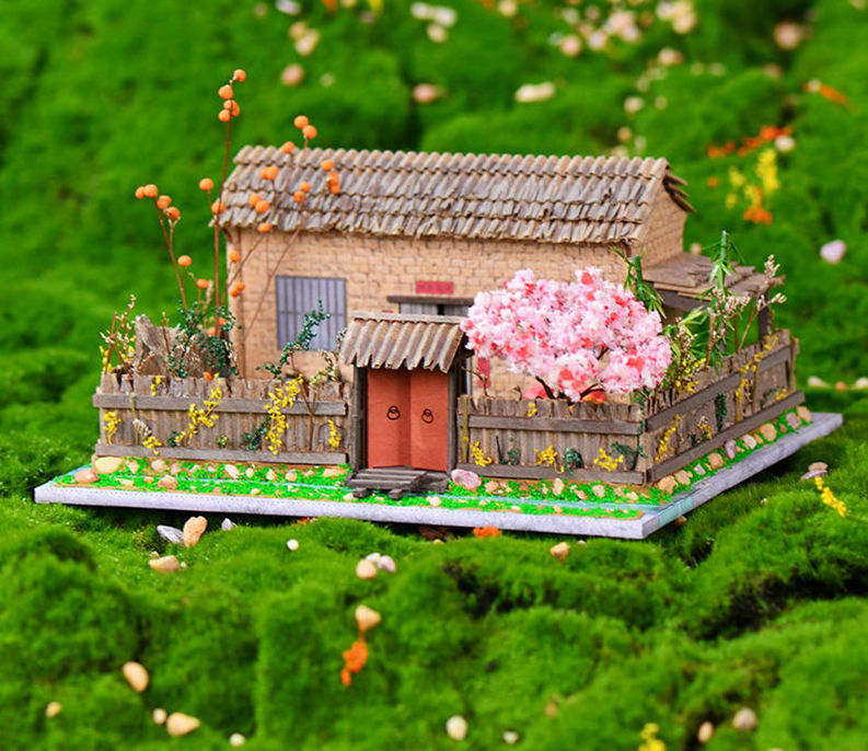 National style countryside revitalization rustic handmade doll houses model fireplace surrounded doll house for girls