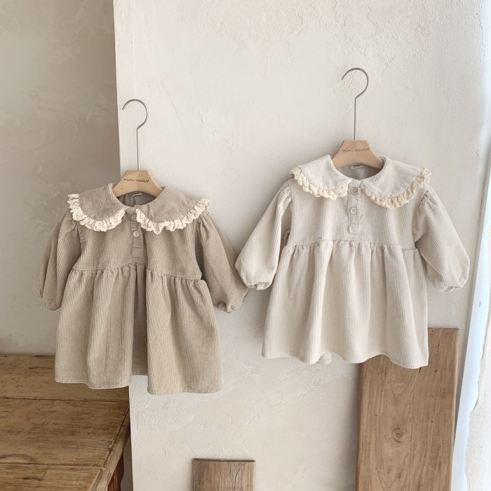 Ins Spring Autumn Toddler Children Princess Casual Soft Loose Corduroy Long Sleeve Kids Baby Girl Dress