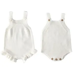 Spring Autumn Children Sweet Outdoor Clothing Boys Girls Knitted Cotton Solid Color Sleeveless Baby Short Romper