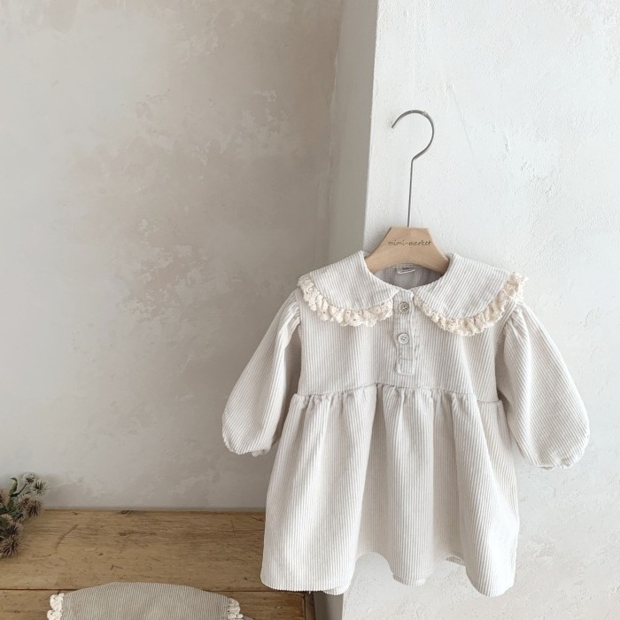 Ins Spring Autumn Toddler Children Princess Casual Soft Loose Corduroy Long Sleeve Kids Baby Girl Dress