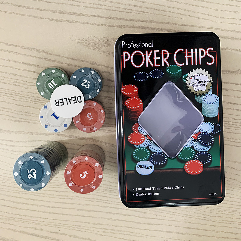 Yexi 4g Poker Chip 100pcs Tin Box Clay Custom Casino Poker Chip Set Gambling Game Professional Poker Playing Card Chip 4 Color