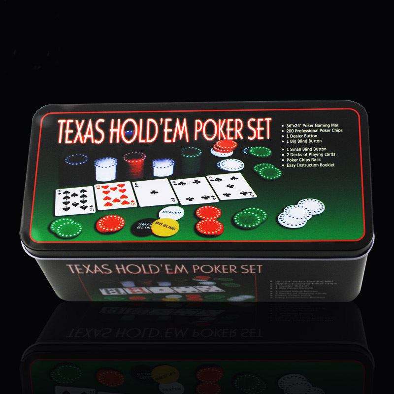 Yexi Texas Poker Set Casino Card Game Gambling Casino Texas Hold'em 200pcs Poker Chip Set with Playing Card Table Cloth Iron Box