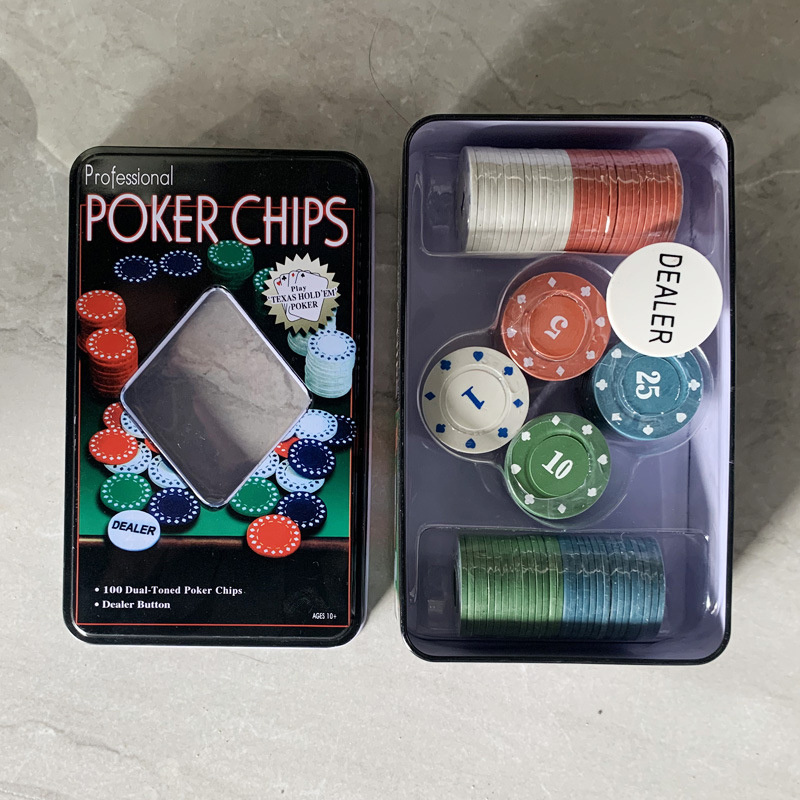 Yexi 4g Poker Chip 100pcs Tin Box Clay Custom Casino Poker Chip Set Gambling Game Professional Poker Playing Card Chip 4 Color