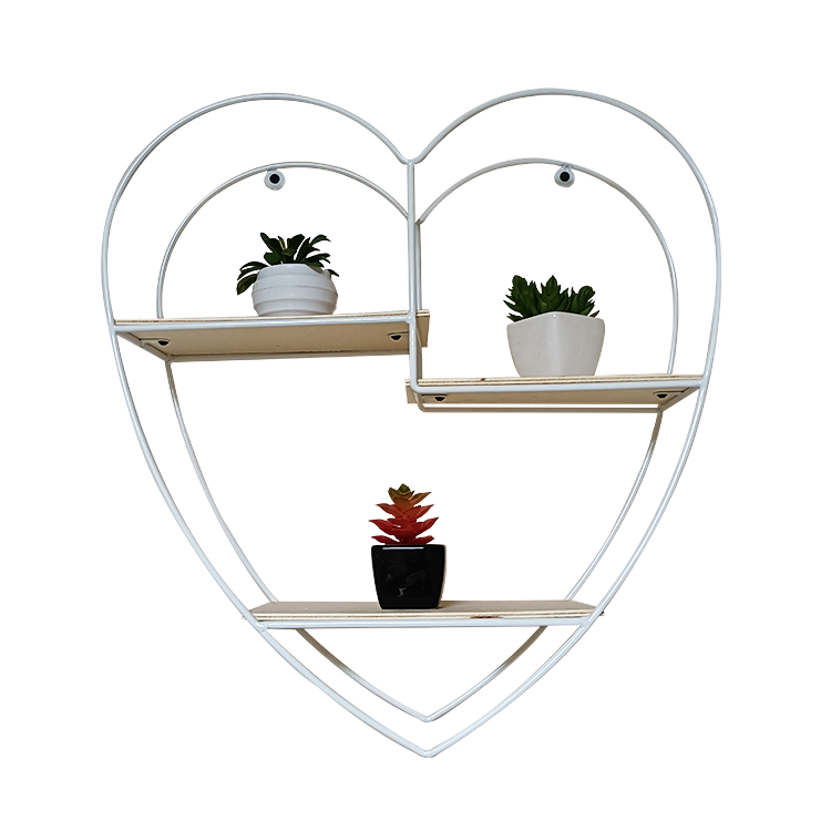 Modern Wooden Shower Shelf Wall Mounted Storage Organizer Rack and Metal Decorative Heart Shape Floating Wall Storage Shelves