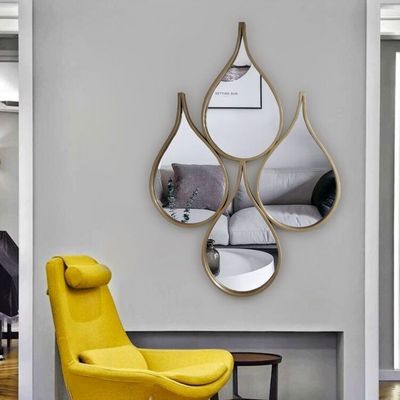 Creative Drop Shape Mirror Glued on the Wall Classic Gold Metal Frame Wall Hanging Luxury Teardrop Mirror for Wall Decor