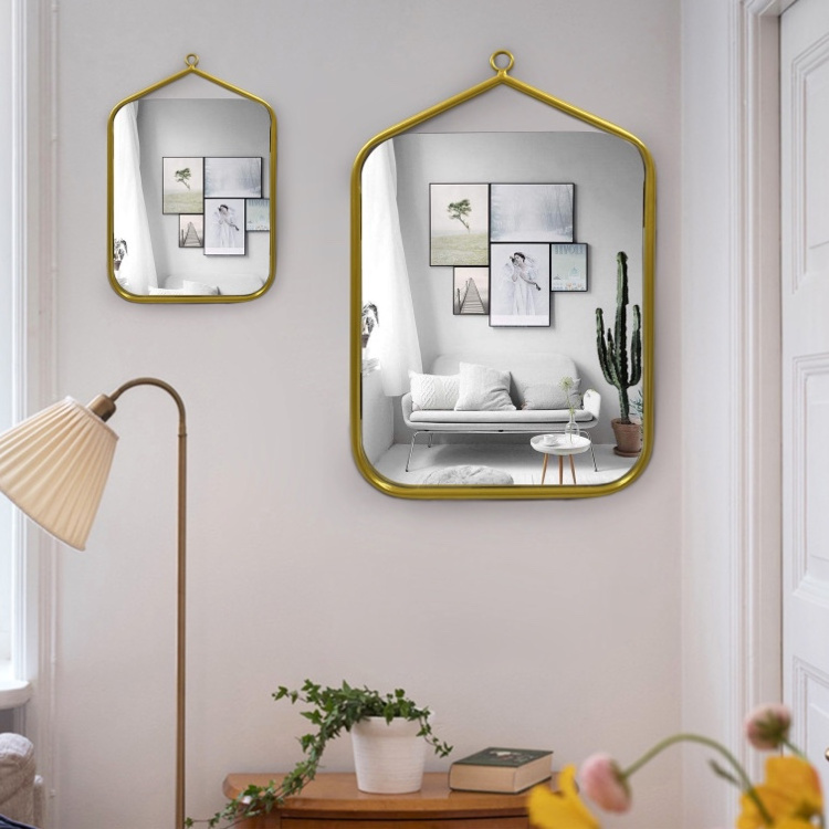 Designed Gold Hanging Mirrors Decor Wall Living Room Plated Metal Frame Hanging Mirror Ceiling