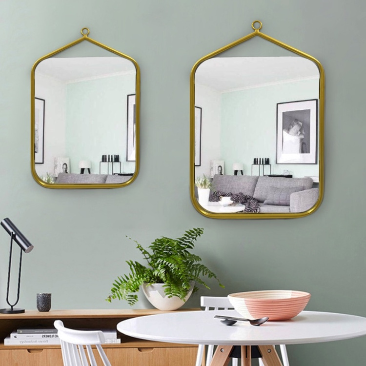 Designed Gold Hanging Mirrors Decor Wall Living Room Plated Metal Frame Hanging Mirror Ceiling